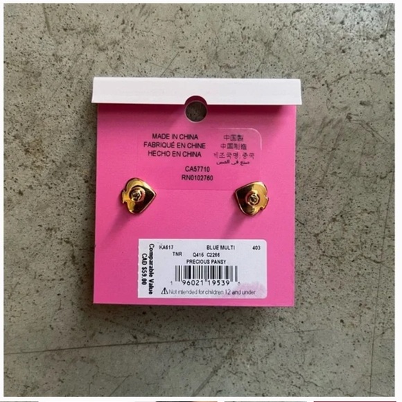 NWT Kate Spade precious pansy flower enamel and gold stud earrings blue - Picture 5 of 5